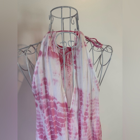 Elan Pink Tie Dye Halter Maxi Dress Size Large Boho Summer slits rayon - Picture 5 of 9